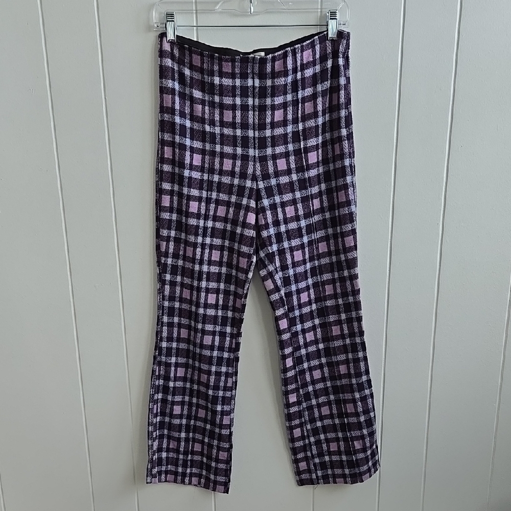 Maeve Anthropologie Pastel Plaid Crop Flare Pants Size S - Picture 6 of 14